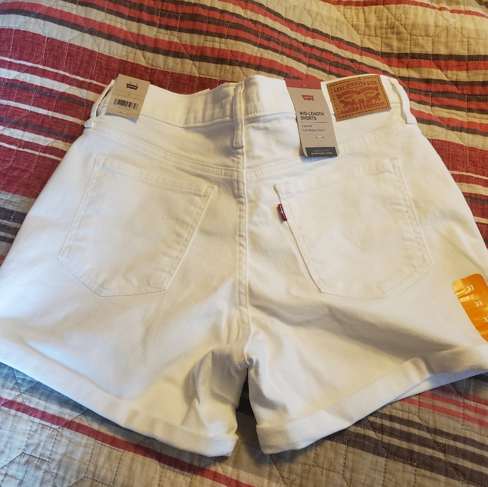 Levi's White Jean Shorts Mid-Rise